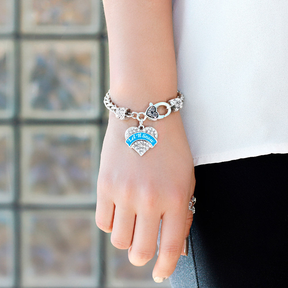 Silver Blue Let It Snow Pave Heart Charm Braided Bracelet
