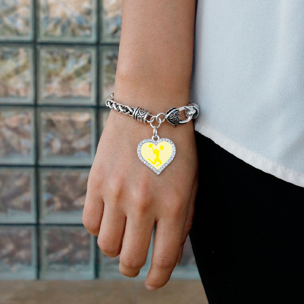 Silver Cheerleader - Yellow Open Heart Charm Toggle Bracelet