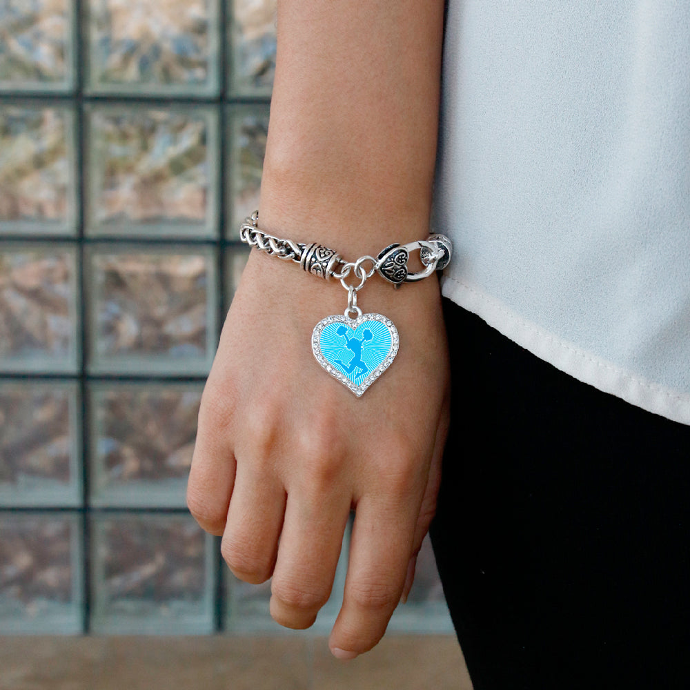 Silver Cheerleader - Light Blue Open Heart Charm Braided Bracelet