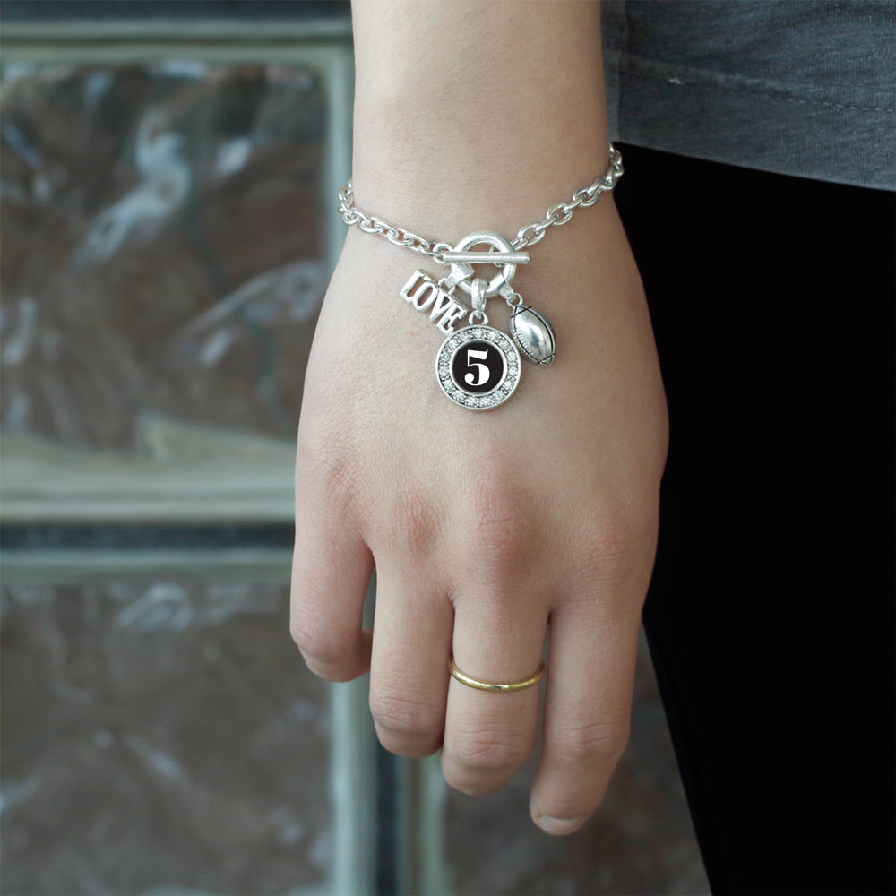 Silver Football - Sports Number 5 Circle Charm Toggle Bracelet