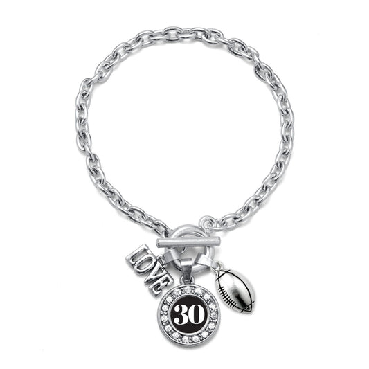 Silver Football - Sports Number 30 Circle Charm Toggle Bracelet