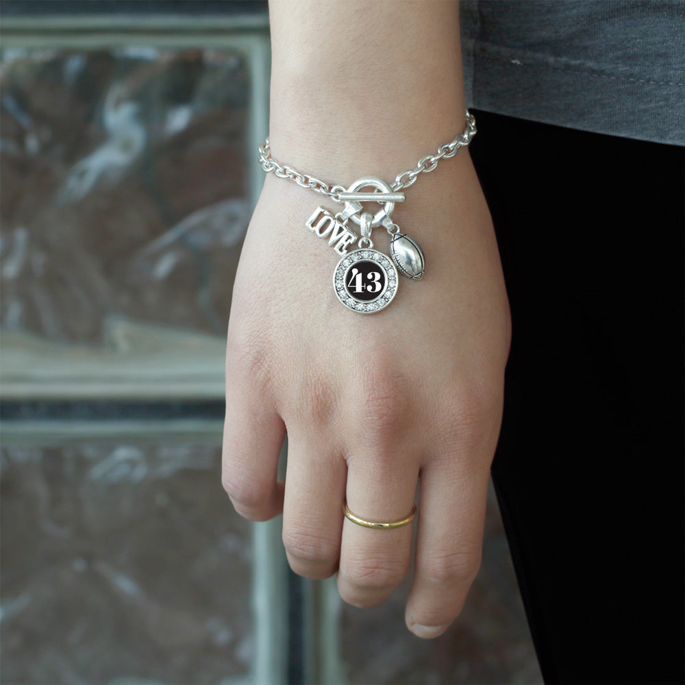 Silver Football - Sports Number 43 Circle Charm Toggle Bracelet