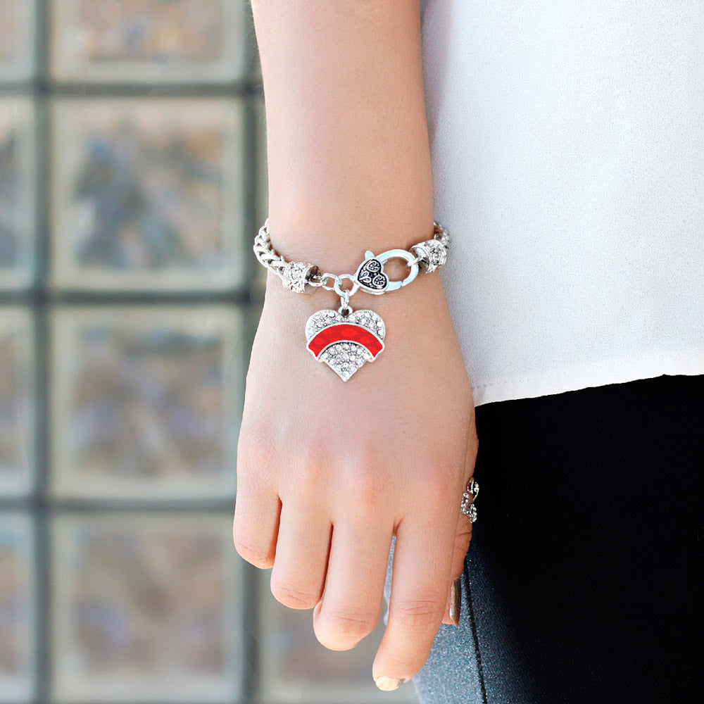 Silver Red Chinese New Year Cloud Pattern Pave Heart Charm Braided Bracelet