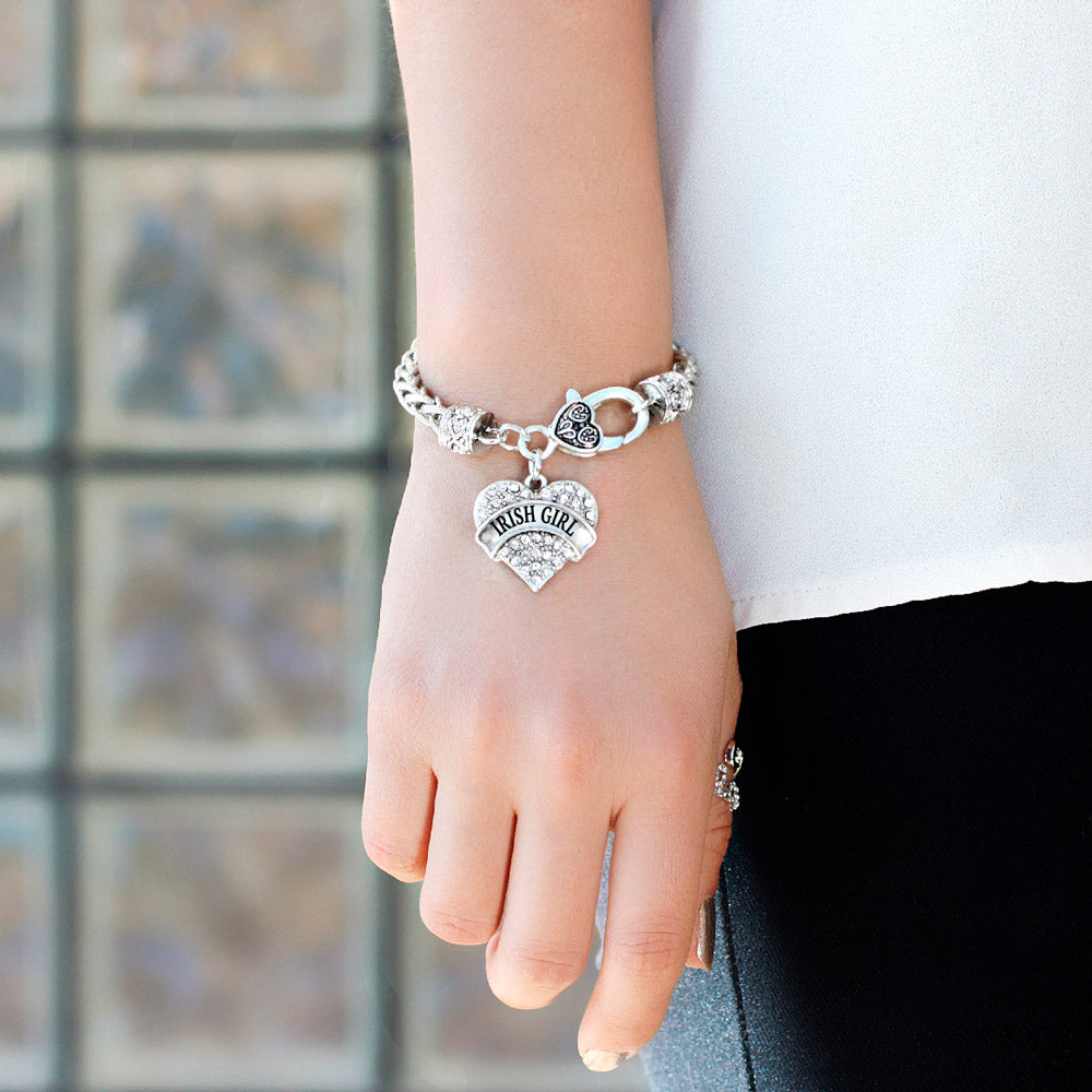 Silver Irish Girl Pave Heart Charm Braided Bracelet