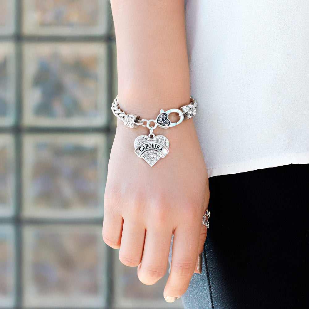 Silver Capoeira Pave Heart Charm Braided Bracelet