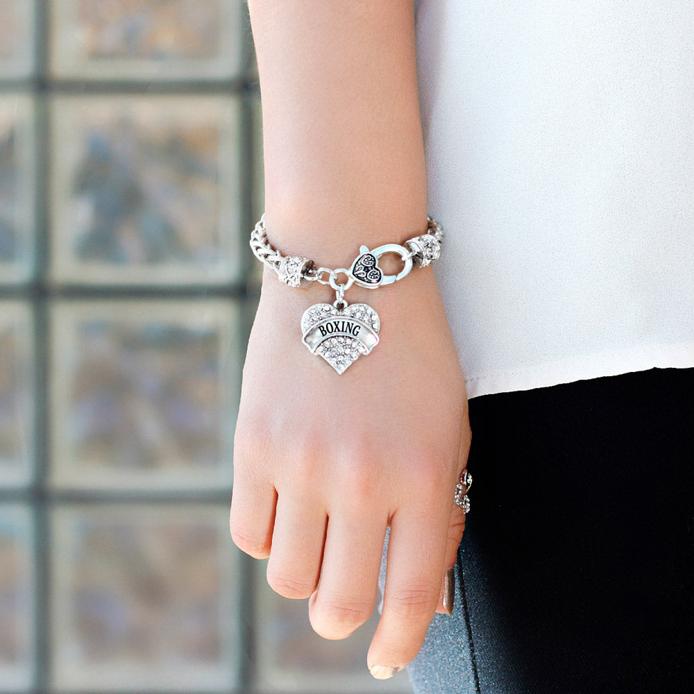 Silver Boxing Pave Heart Charm Braided Bracelet