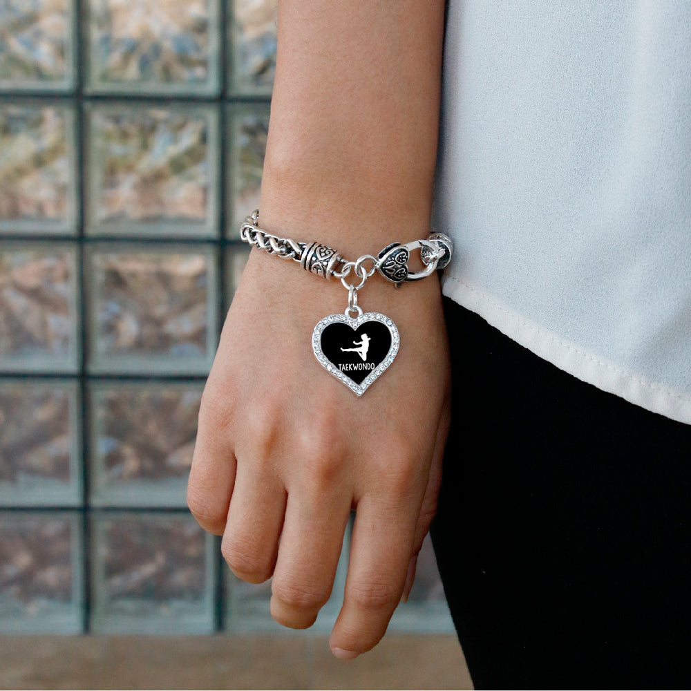 Silver Taekwondo Open Heart Charm Braided Bracelet