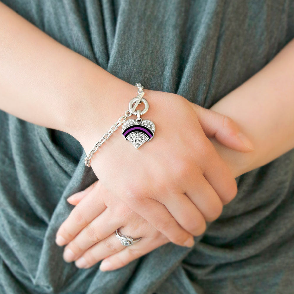 Silver Political Office Injury Support Pave Heart Charm Toggle Bracelet