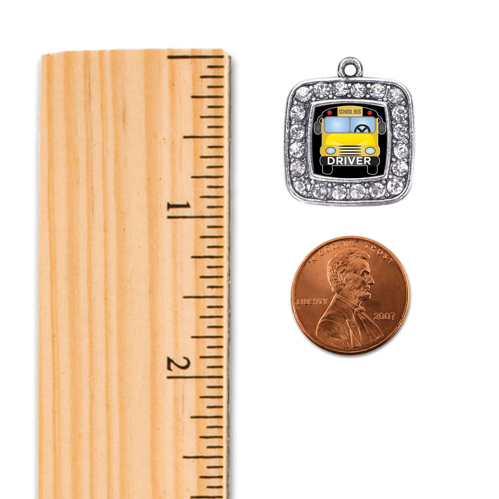 Silver School Bus Square Memory Charm