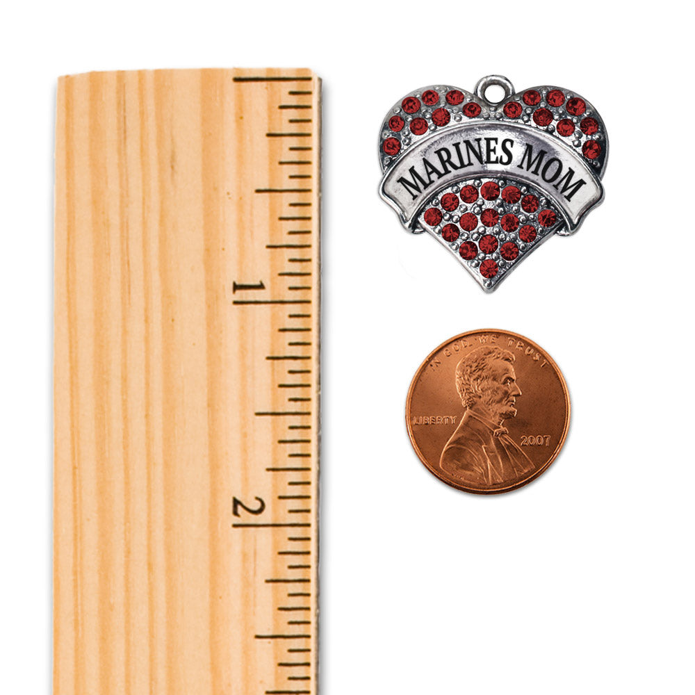 Silver Marines Mom Red Pave Heart Memory Charm