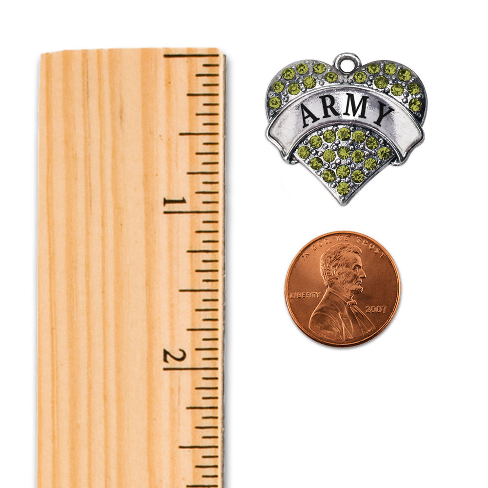 Silver Army Green Pave Heart Memory Charm