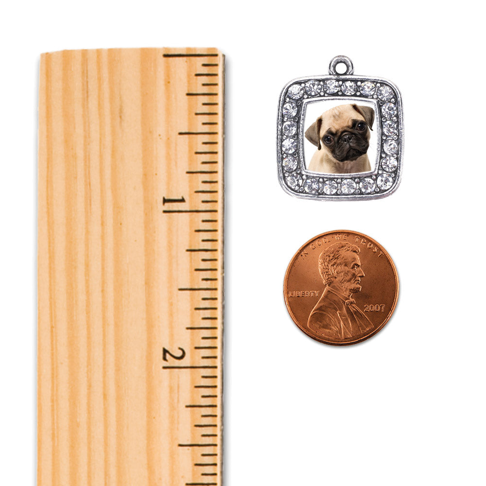 Silver Pug Square Memory Charm