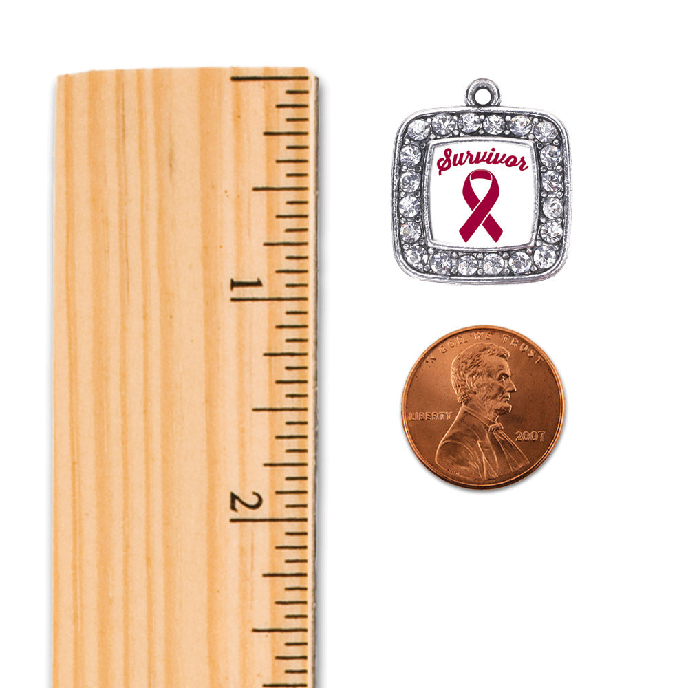 Silver Burgundy Ribbon Survivor Square Memory Charm