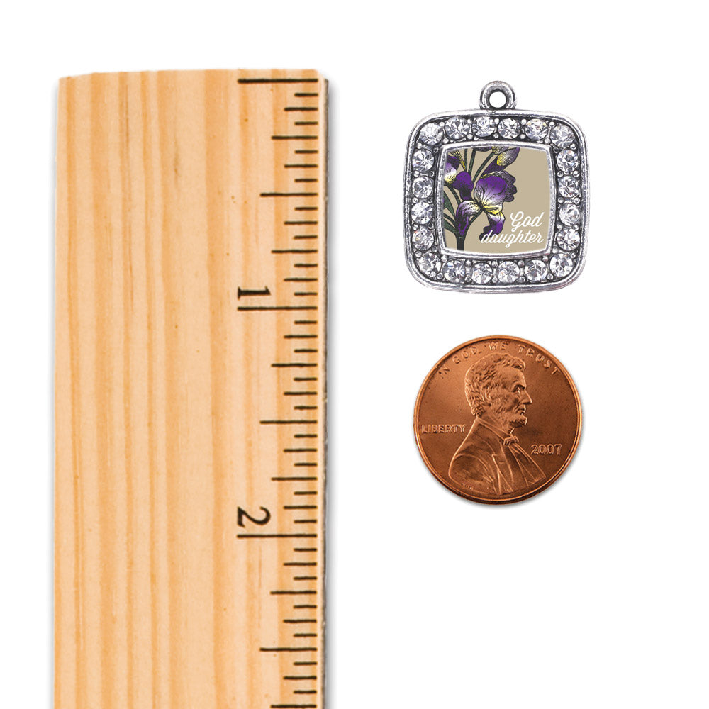 Silver God Daughter Iris Flower Square Memory Charm