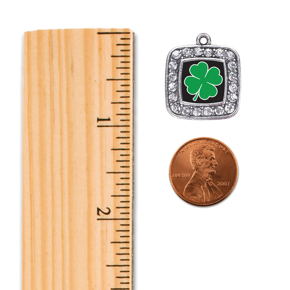 Silver Four Leaf Clover Square Memory Charm