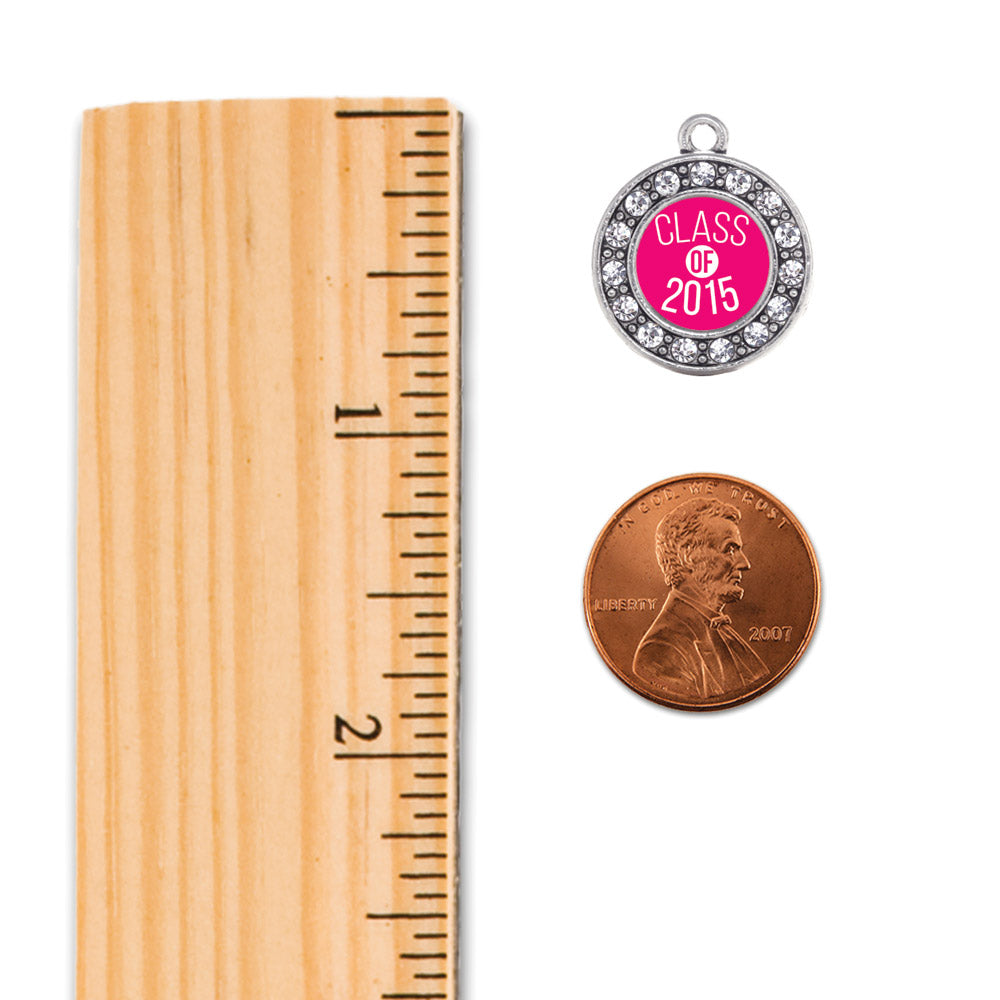 Silver Class of 2015 Hot Pink Circle Memory Charm