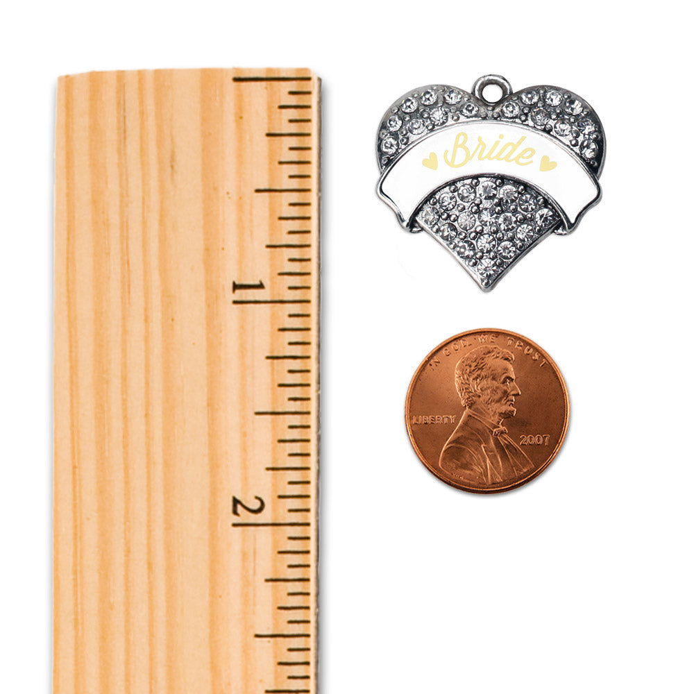 Silver Cream Bride Pave Heart Memory Charm