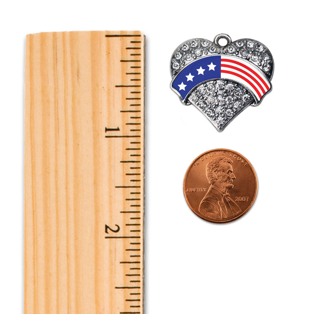 Silver American Flag Pave Heart Memory Charm