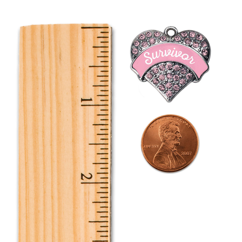 Silver Pink Script Survivor Pink Pave Heart Memory Charm