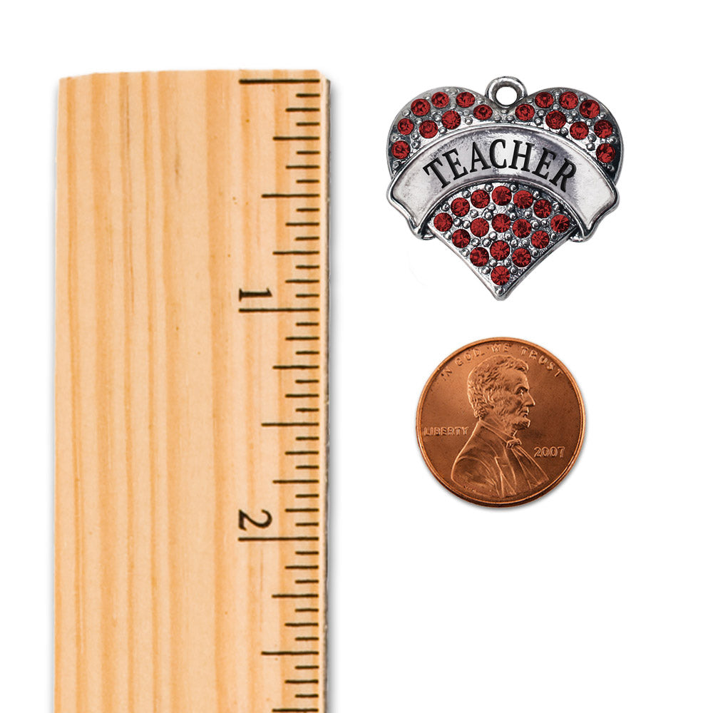 Silver Teacher Red Red Pave Heart Memory Charm
