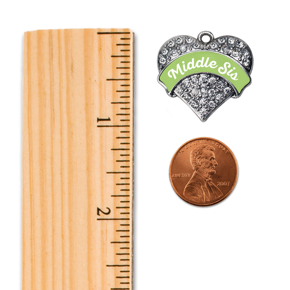 Silver Sage Green Middle Sister Pave Heart Memory Charm
