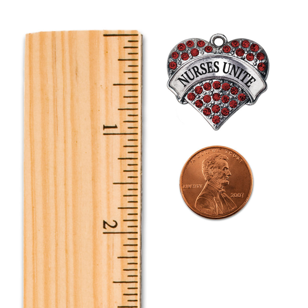 Silver Nurses Unite Red Pave Heart Memory Charm