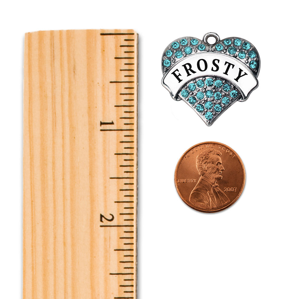Silver Frosty Aqua Pave Heart Memory Charm