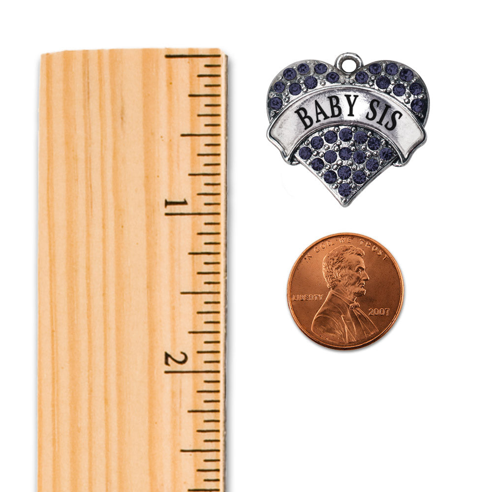 Silver Baby Sis Navy Blue Blue Pave Heart Memory Charm