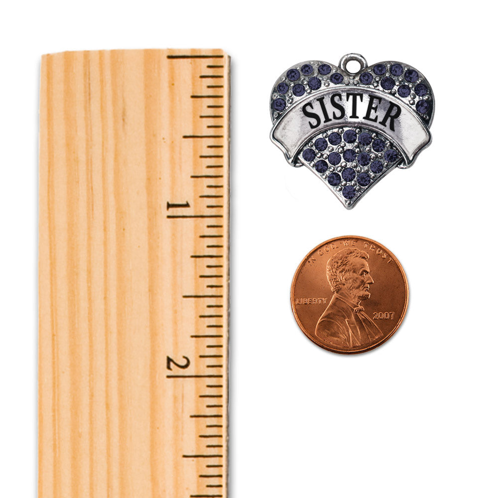 Silver Sister Navy Blue Blue Pave Heart Memory Charm