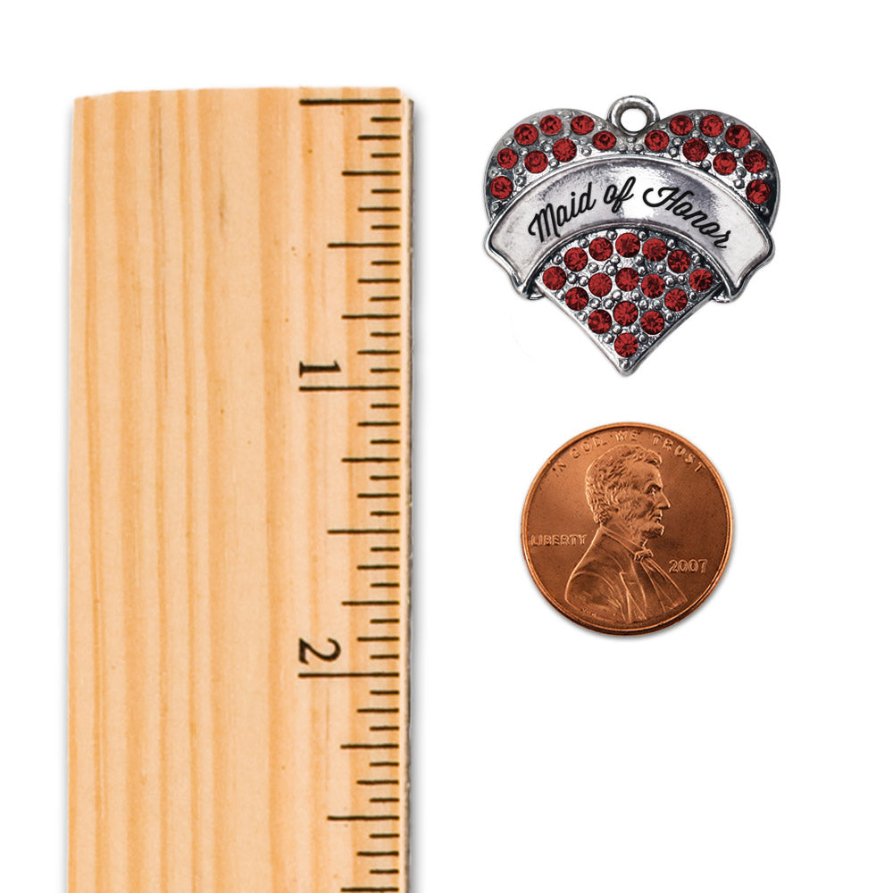 Silver Red Maid of Honor Red Pave Heart Memory Charm