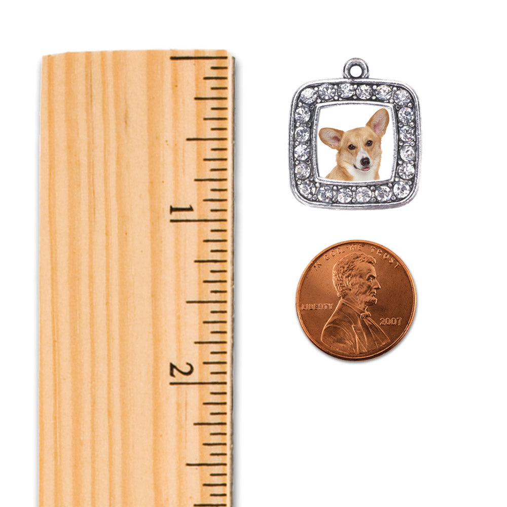 Silver Corgi Face Square Memory Charm