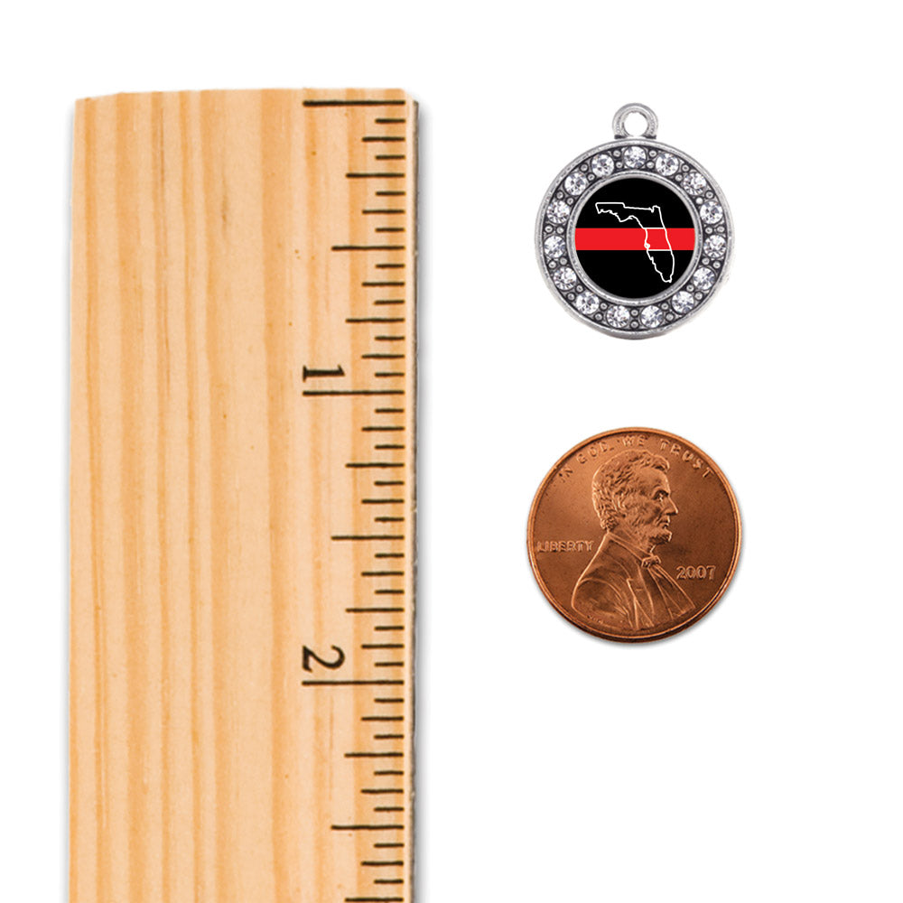 Silver Florida Thin Red Line Circle Memory Charm