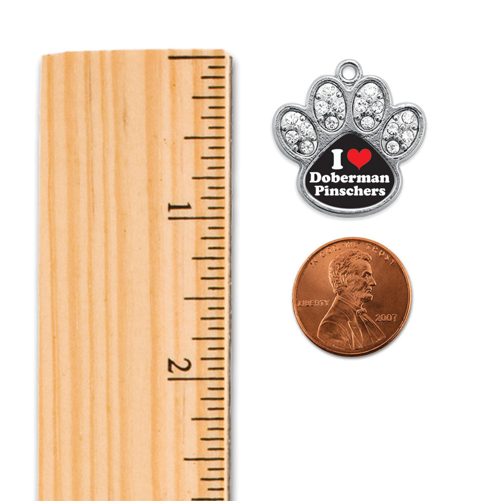 Silver I Love Doberman Pinscher Pave Paw Memory Charm
