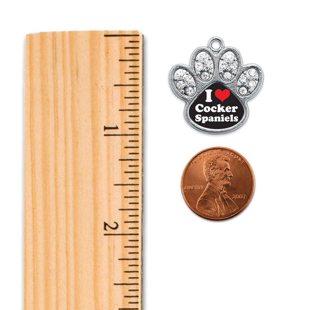 Silver I Love Cocker Spaniels Pave Paw Memory Charm