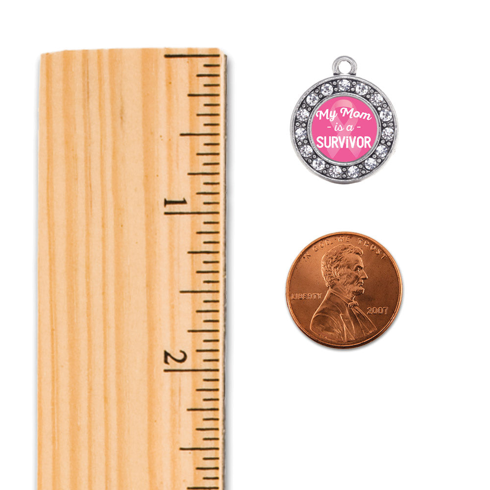 Silver My Mom is a Survivor Breast Cancer Awareness Circle Memory Charm