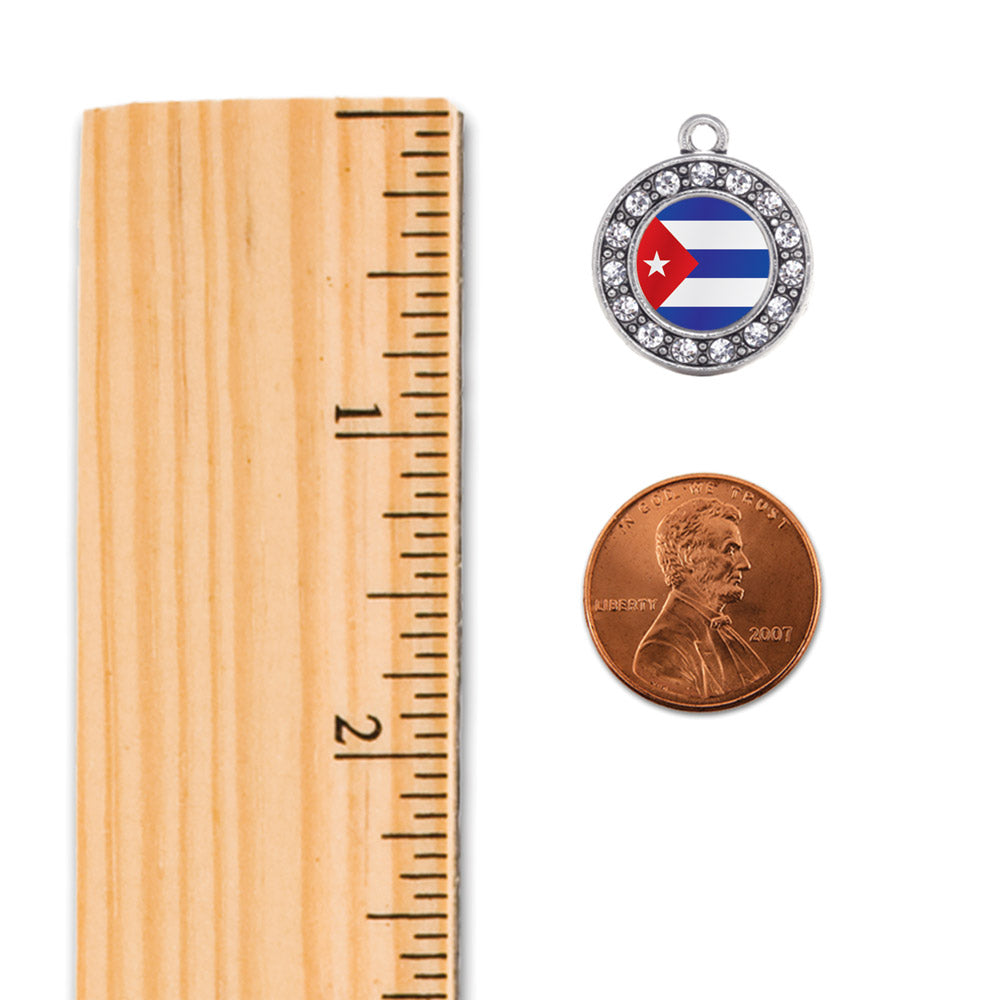 Silver Cuba Flag Circle Memory Charm
