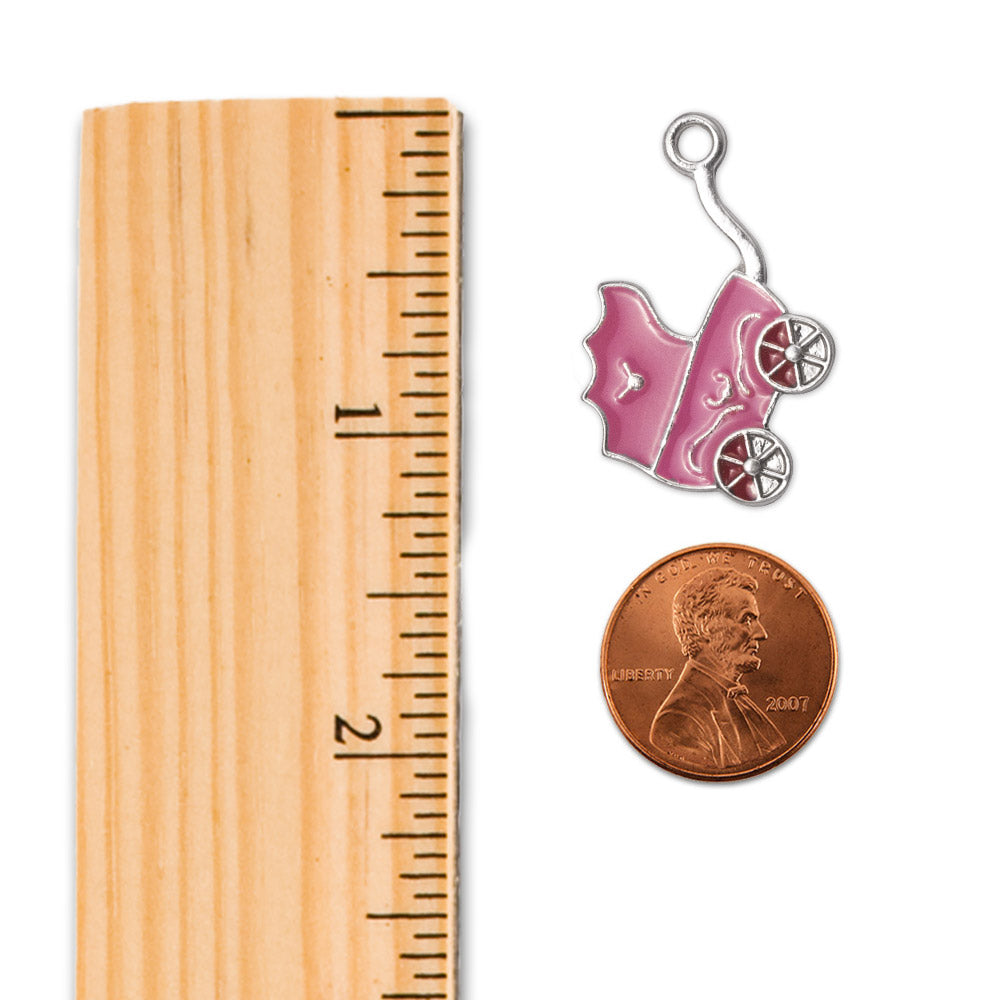 Silver Pink Stroller Memory Charm