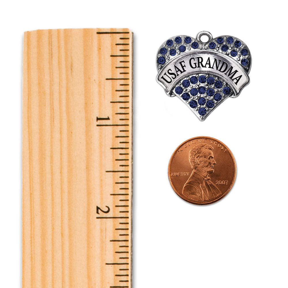 Silver USAF Grandma Blue Pave Heart Memory Charm