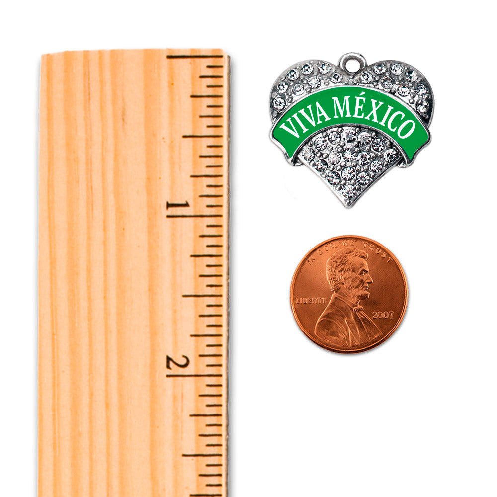 Silver Green Viva México Pave Heart Memory Charm