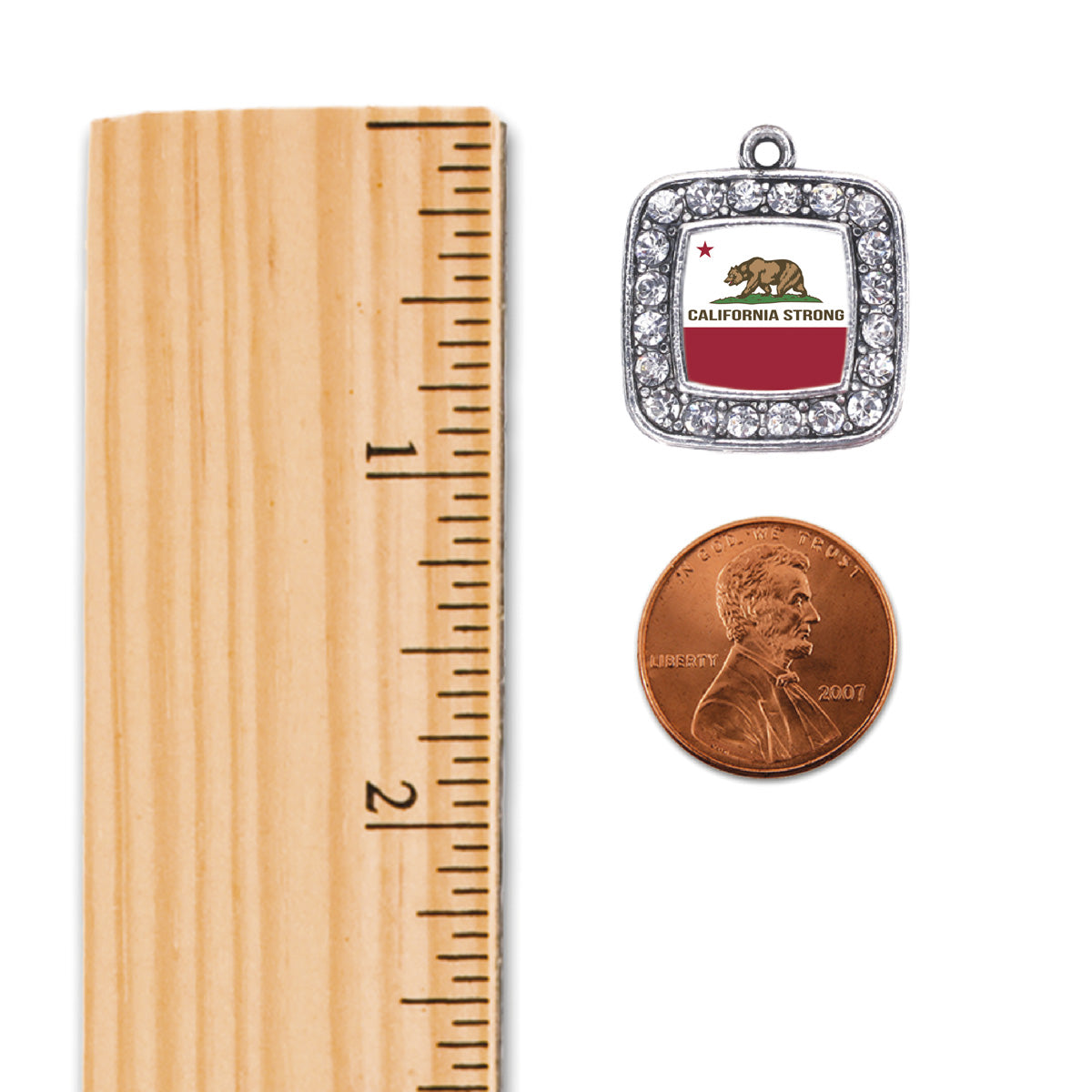 Silver California Strong Flag Square Memory Charm