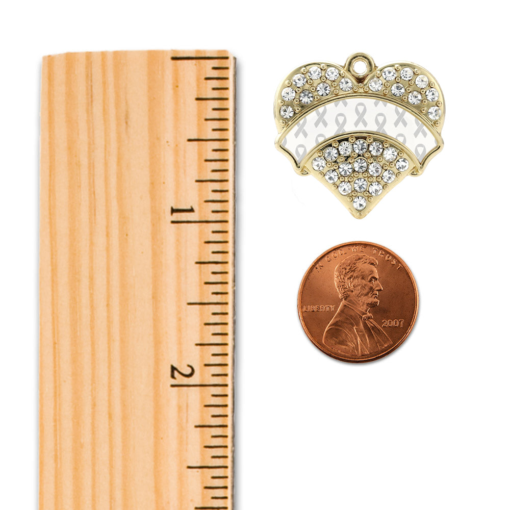 Gold White Ribbon Support Pave Heart Memory Charm