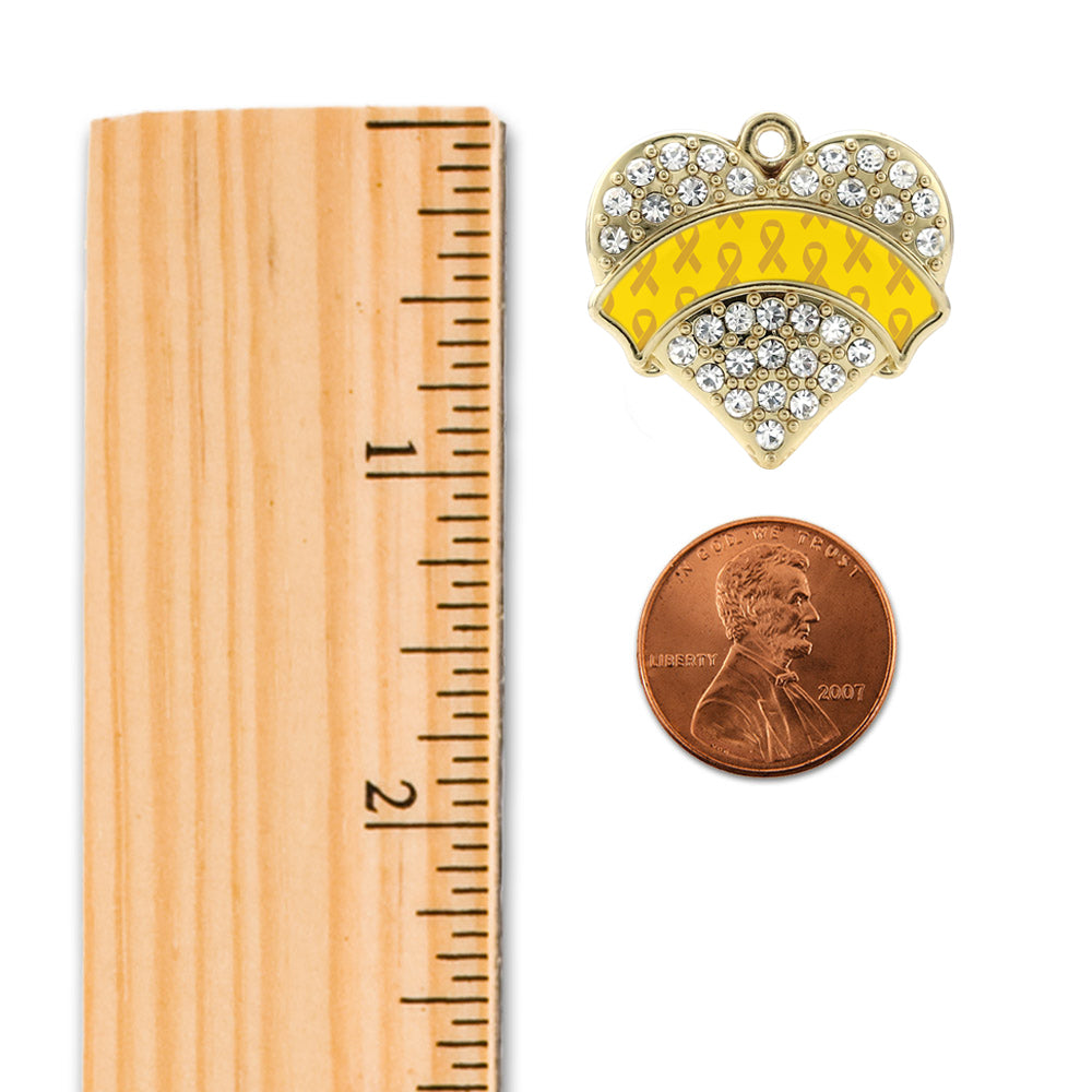 Gold Yellow Ribbon Support Pave Heart Memory Charm