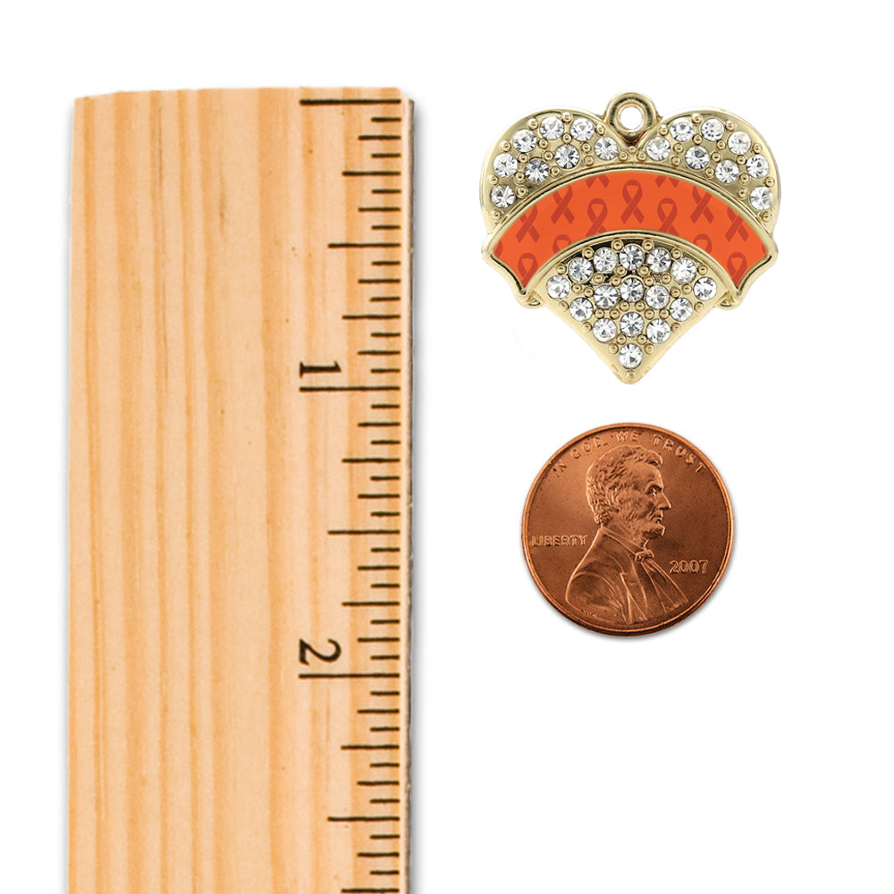 Gold Orange Ribbon Support Pave Heart Memory Charm
