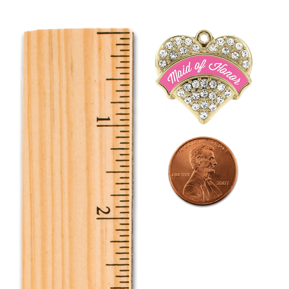 Gold Maid of Honor Pave Heart Memory Charm