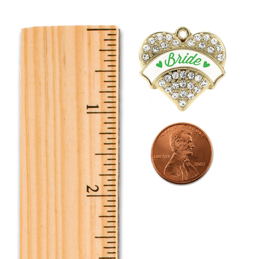 Gold Emerald Green Bride Pave Heart Memory Charm