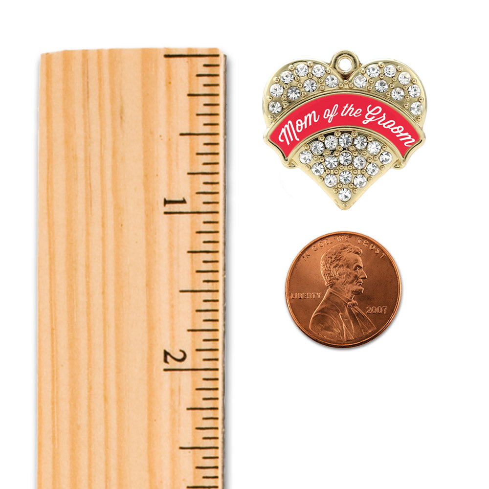 Gold Red Mom of the Groom Pave Heart Memory Charm