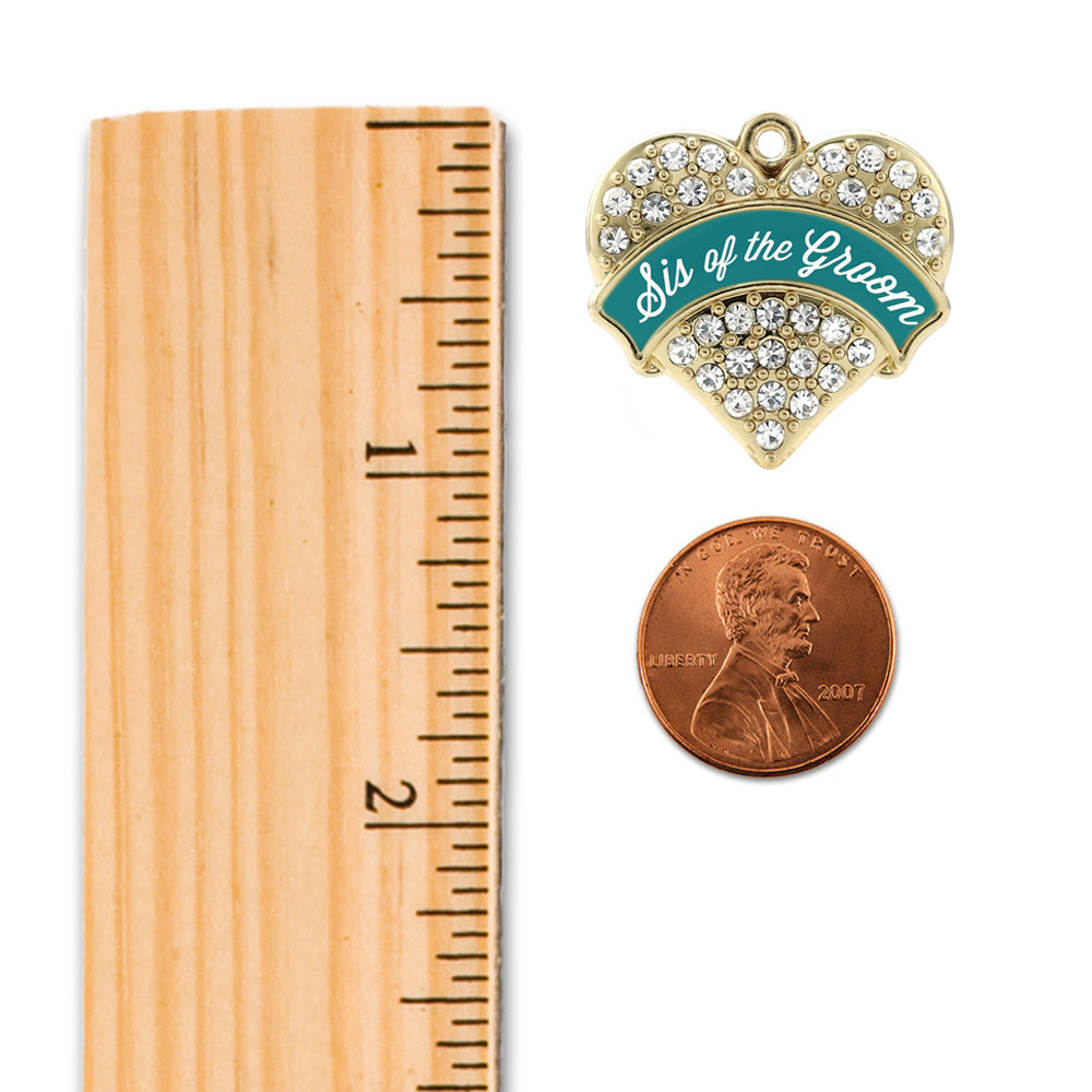 Gold Dark Teal Sis of Groom Pave Heart Memory Charm