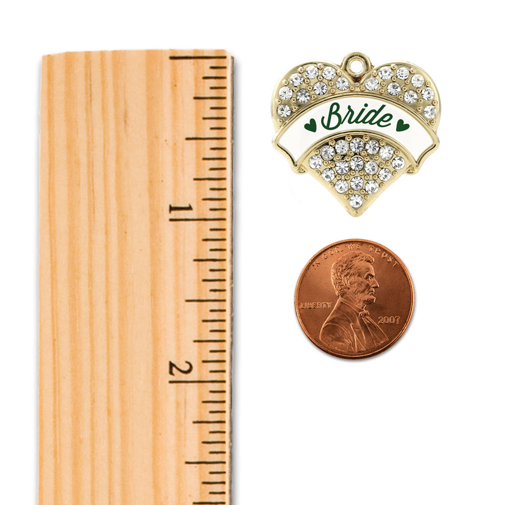 Gold Forest Green Bride Pave Heart Memory Charm