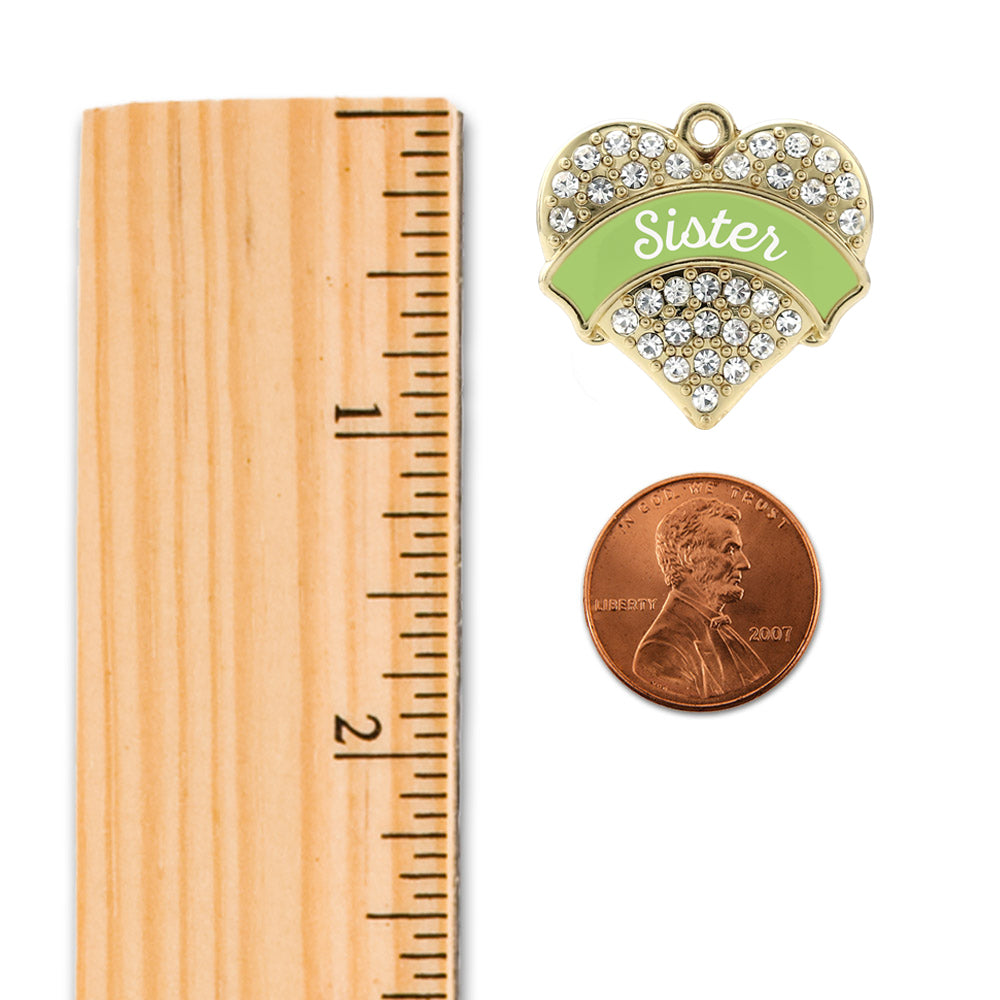 Gold Sage Green Sister Pave Heart Memory Charm