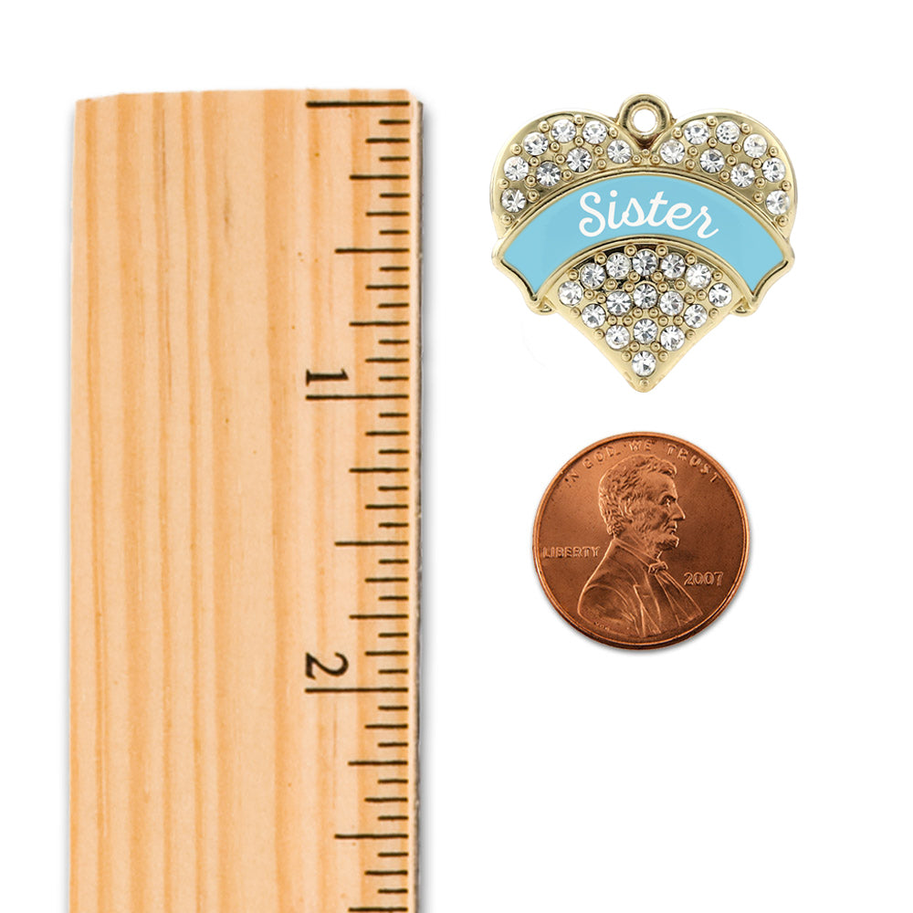 Gold Light Blue Sister Pave Heart Memory Charm